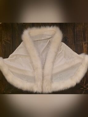 Ivory Faux Fur Trim Shawl Cape